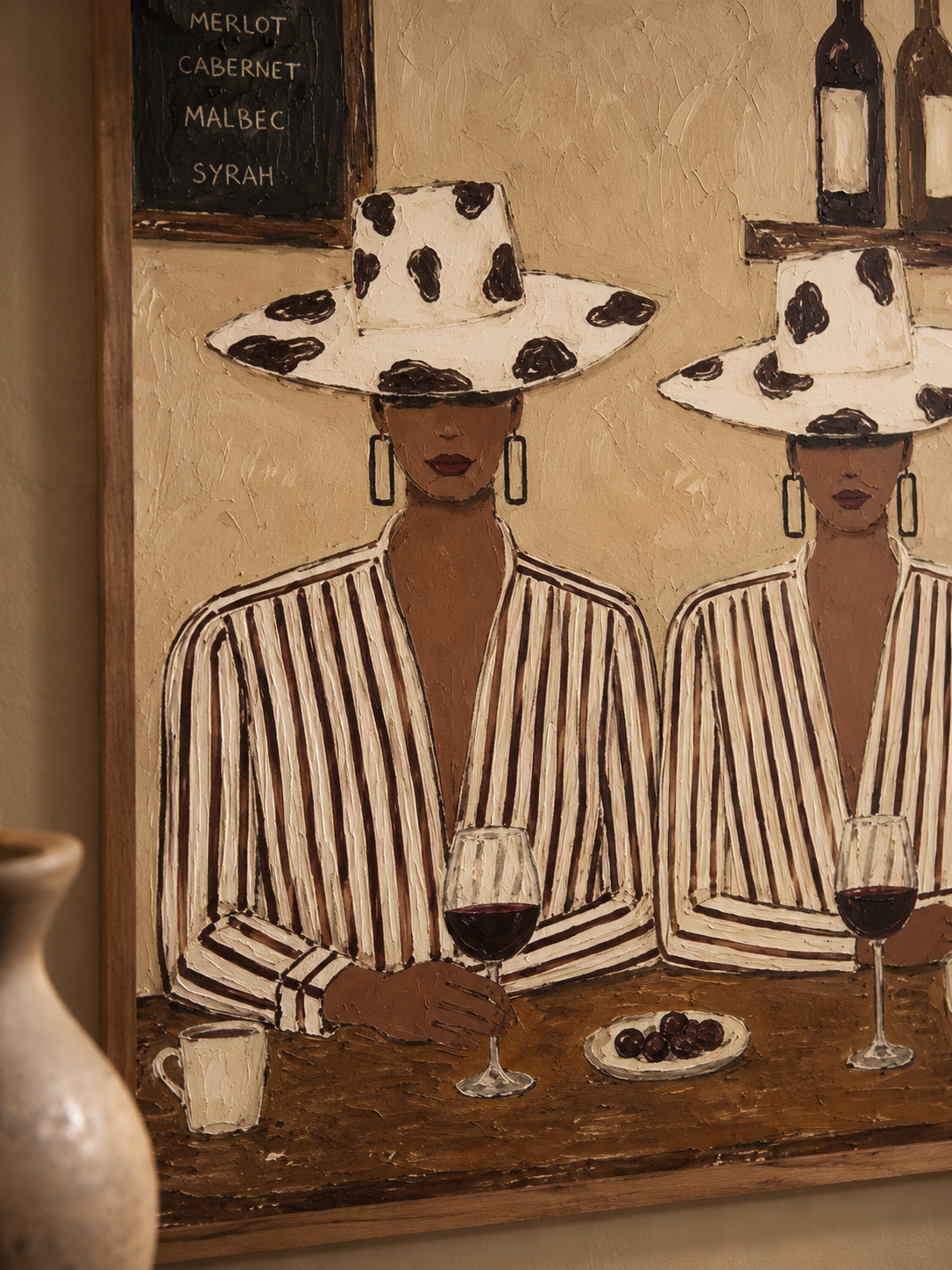 Bohemian Bistro Art Elegant Women Wine Painting For Dining Room Wall Decor