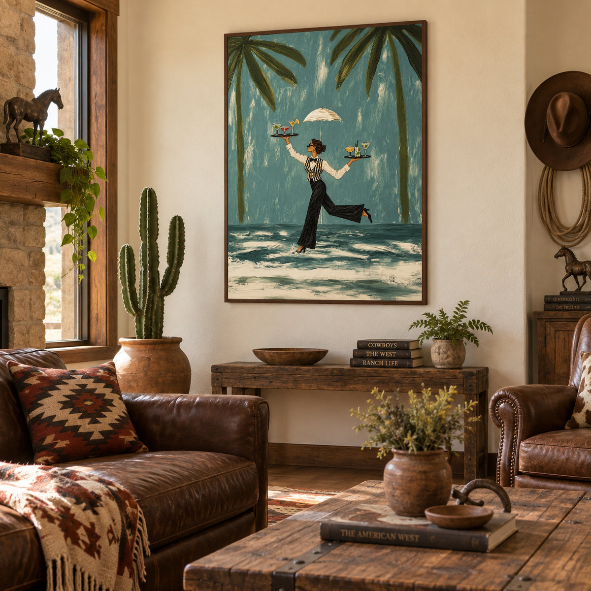 Tropical Bar Wall Art With Palm Trees For Modern Living Rooms