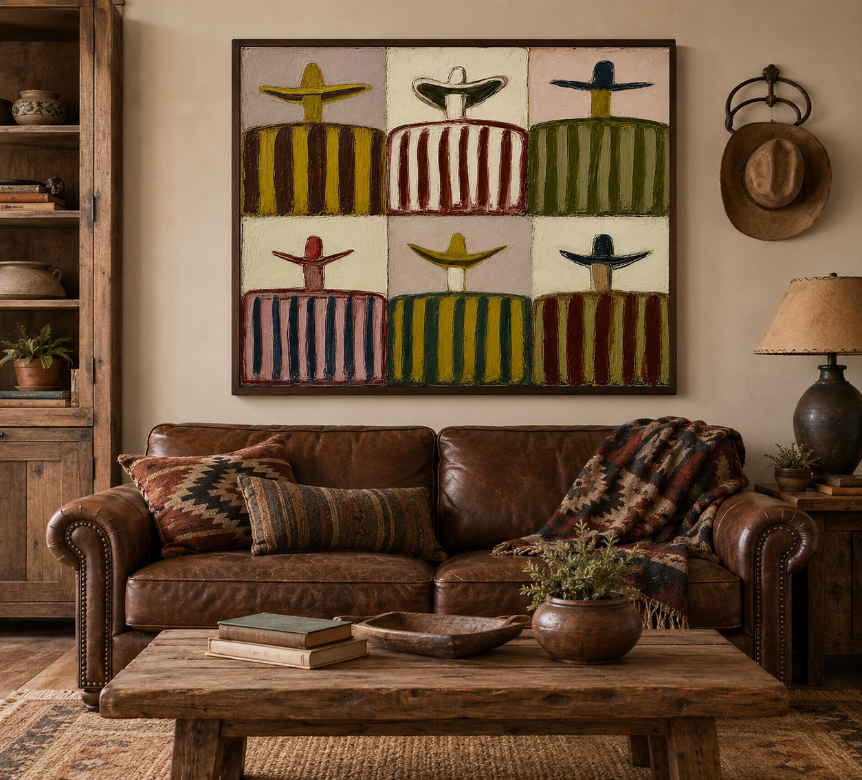 Retro Sombrero Men Painting Square Canvas Wall Art For Living Room Decor