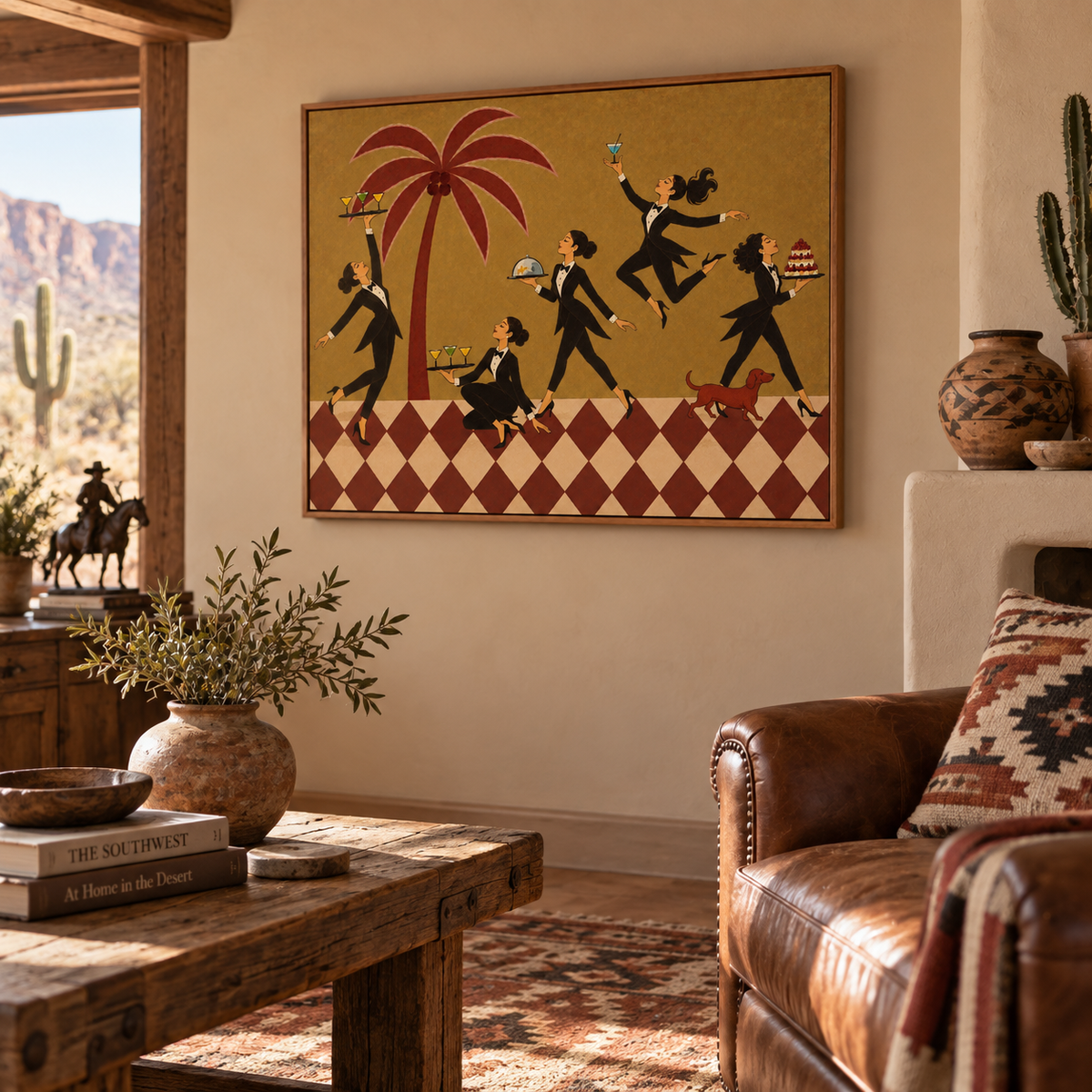 Retro Dining Room Wall Art With Palm Tree And Cocktail Servers Original Canvas