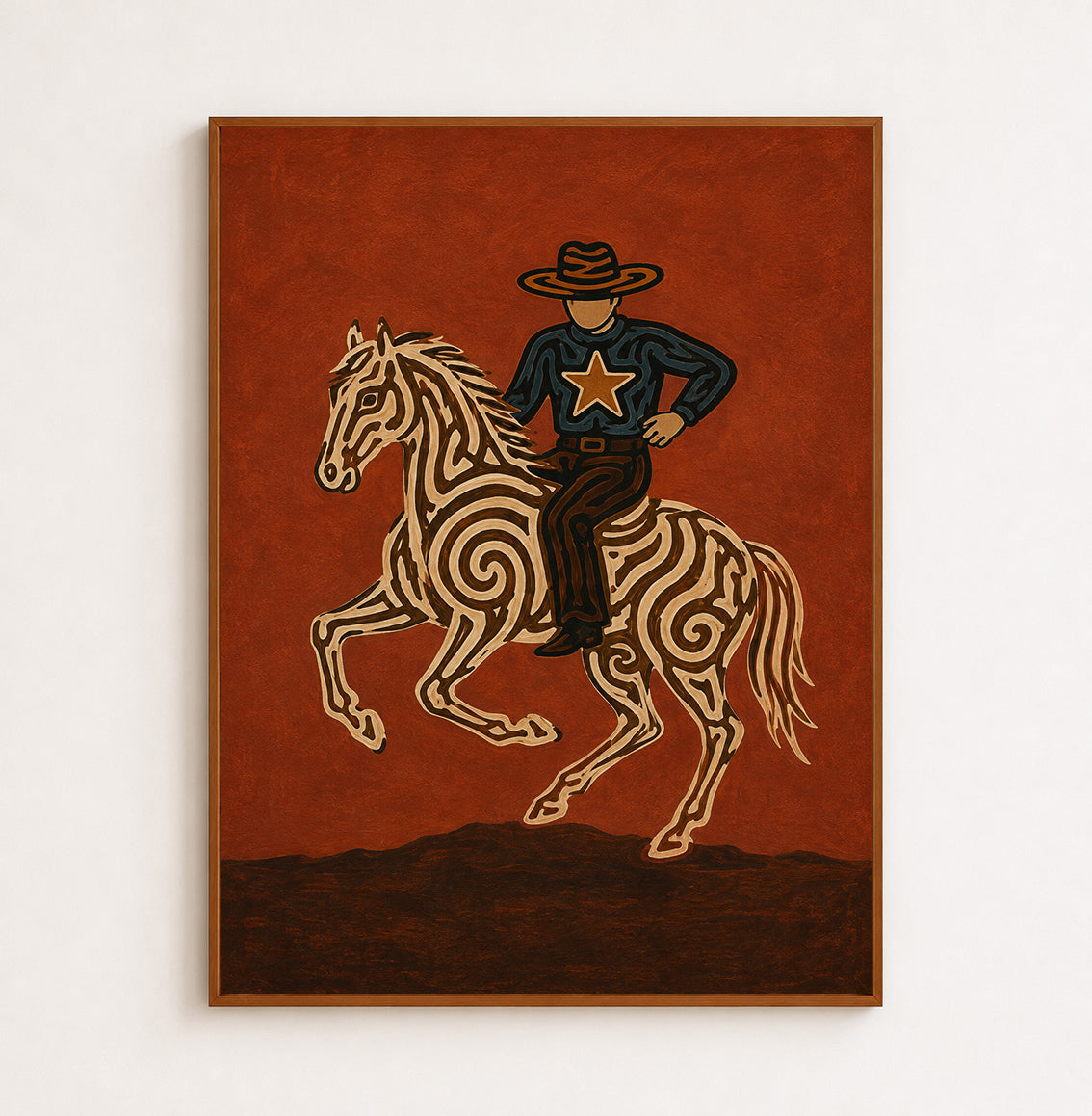 Southwestern Folk Wall Art American Western Decor Art Retro Cowboy Painting On Canvas