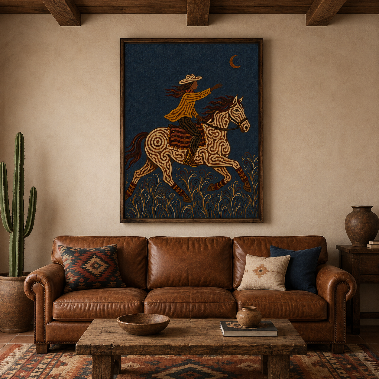 Wild West Cowboy Riding Horse Painting, Rodeo Western Wall Art, Southwestern Ranch Decor