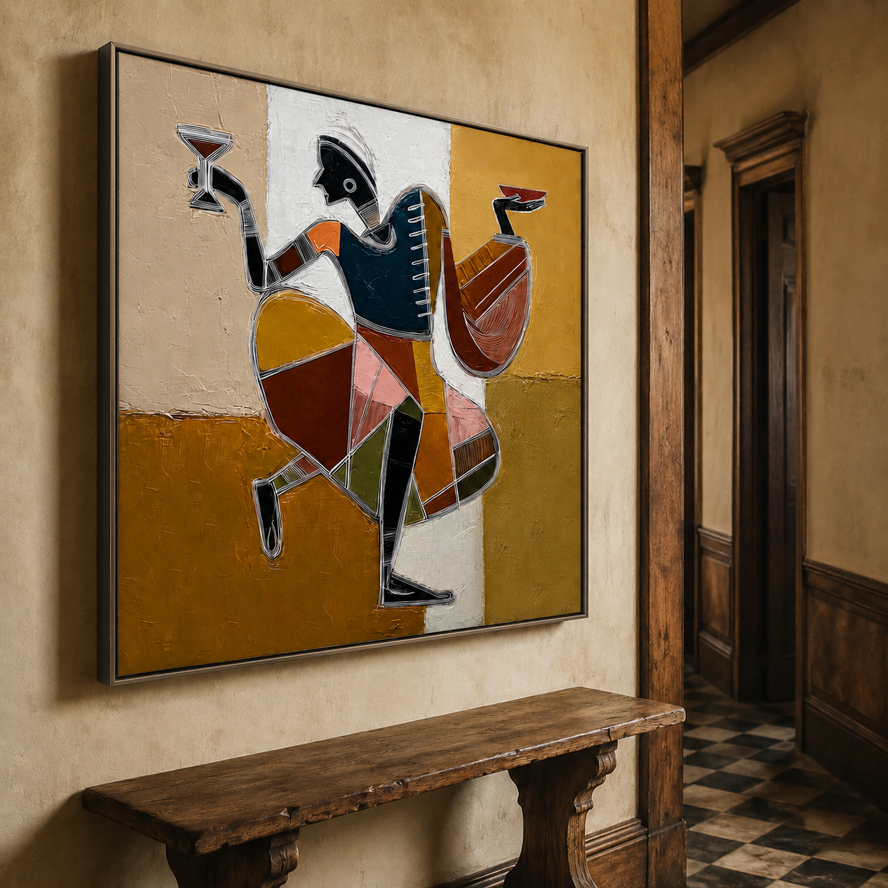 Vintage Art Deco Dancer Painting Gold And Black Abstract Figure Wall Art For Living Room