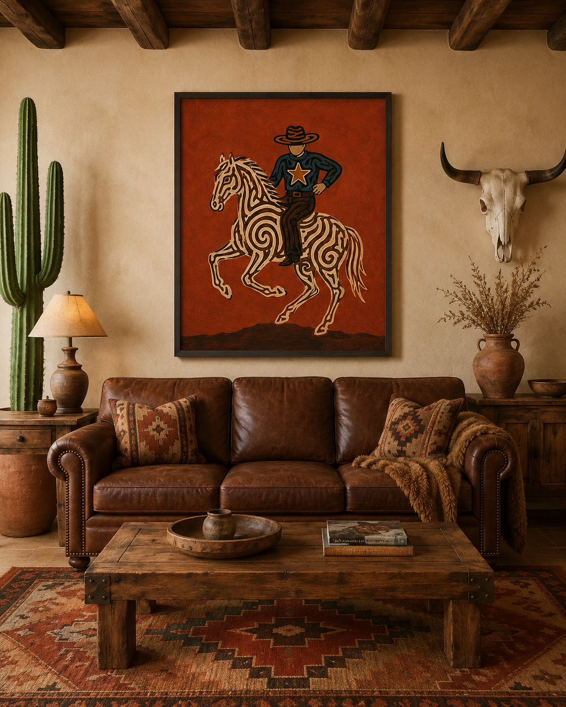 Southwestern Folk Wall Art American Western Decor Art Retro Cowboy Painting On Canvas