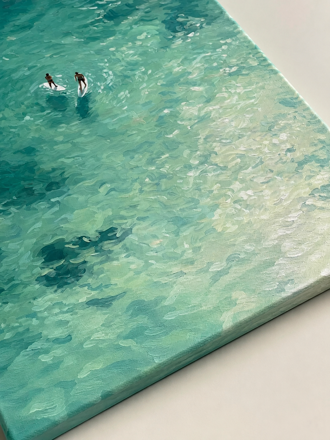 Turquoise Paddleboard Oil Painting For Beach House Living Room Wall Art Decor