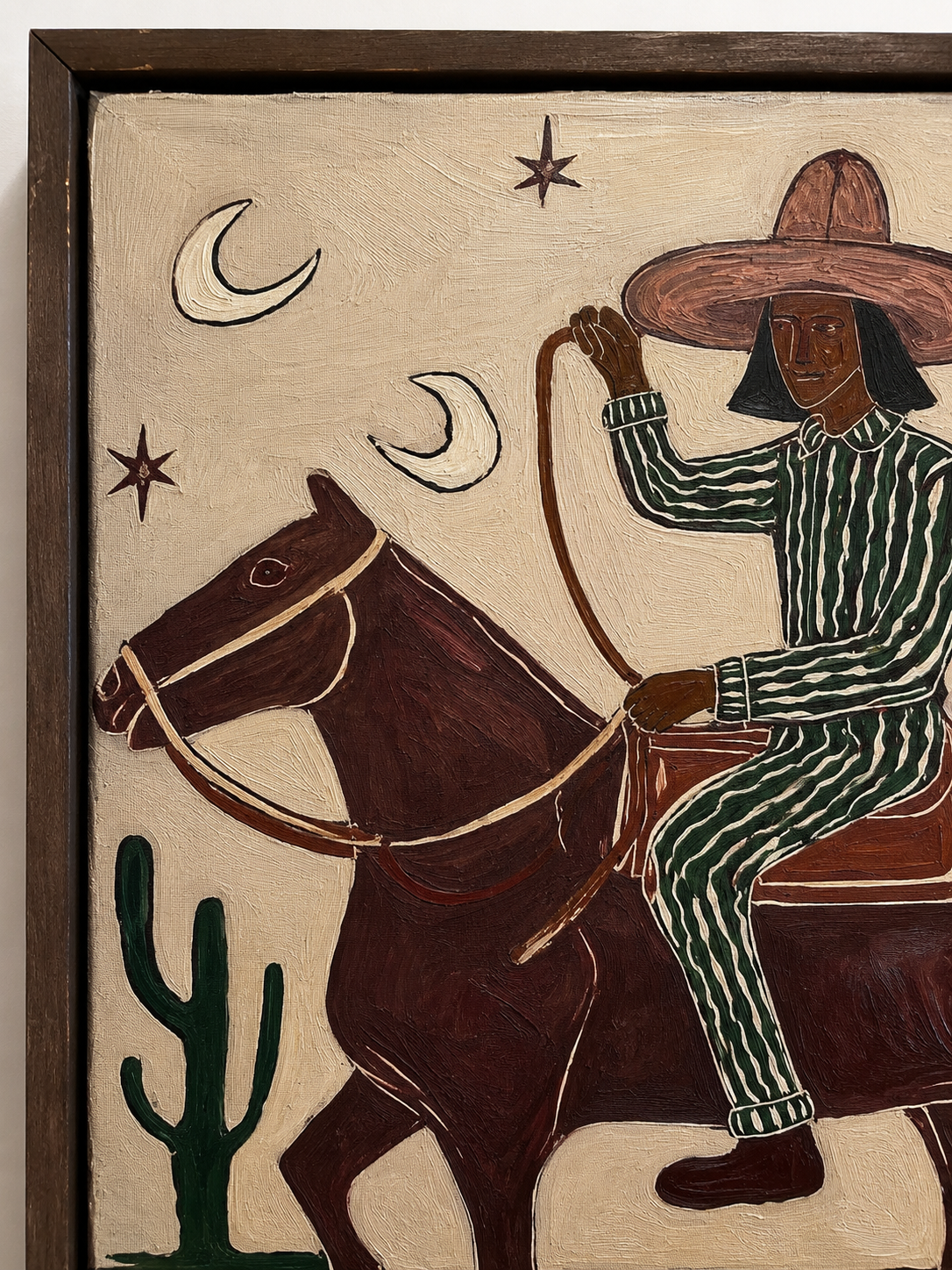 Figurative Horse And Rider Painting With Checkerboard Ground In Earth Tones