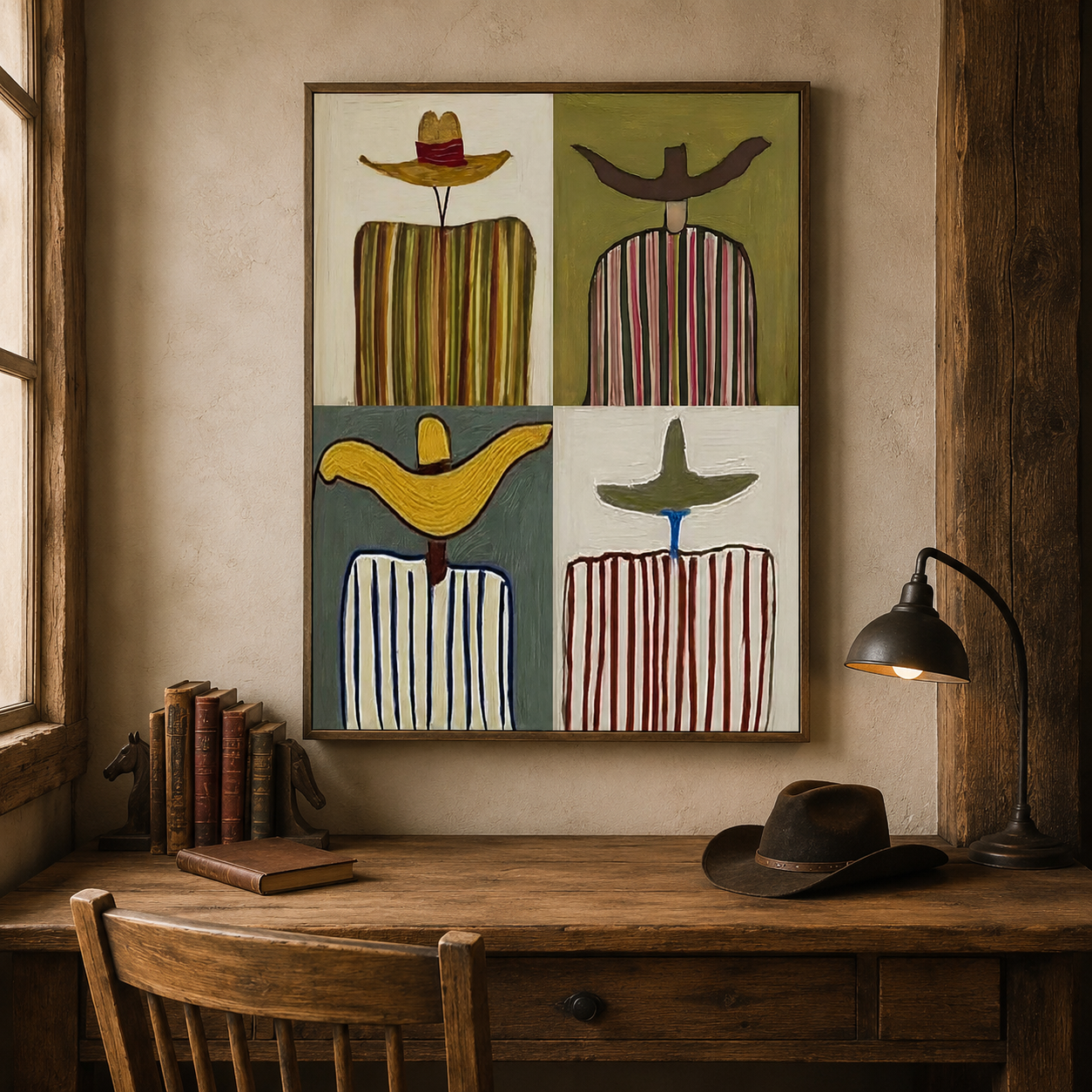 Mid Century Modern Cowboy Art With Striped Patterns For Living Room Decor