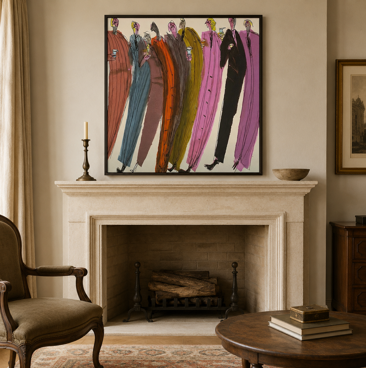 Vibrant Abstract Figure Painting Of Cocktail Party For Modern Living Room Decor
