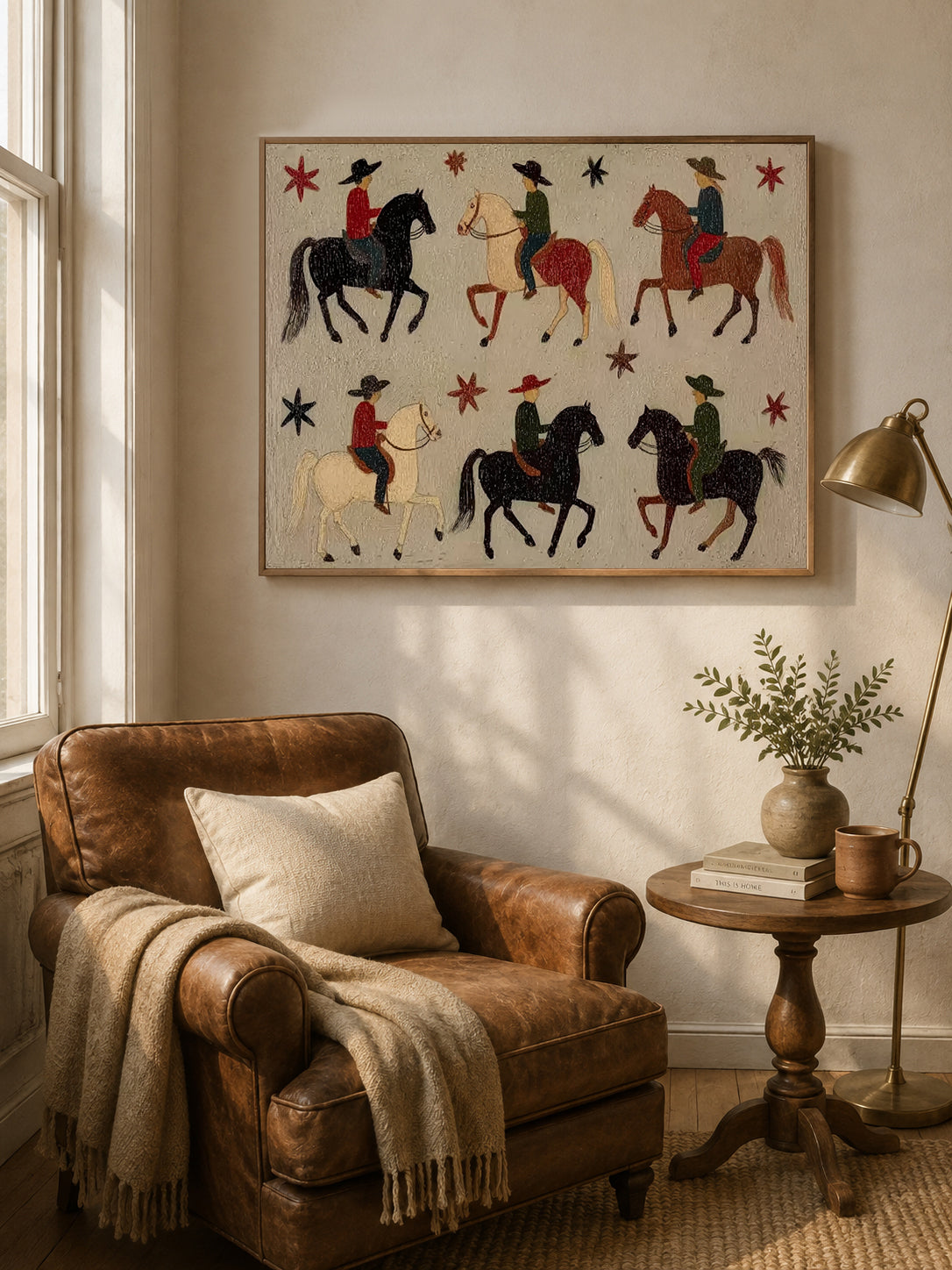 Western Cowboy Art, Cowboy Horse Painting, Southwestern Decor, Ranch Wall Art, Vintage Western Art