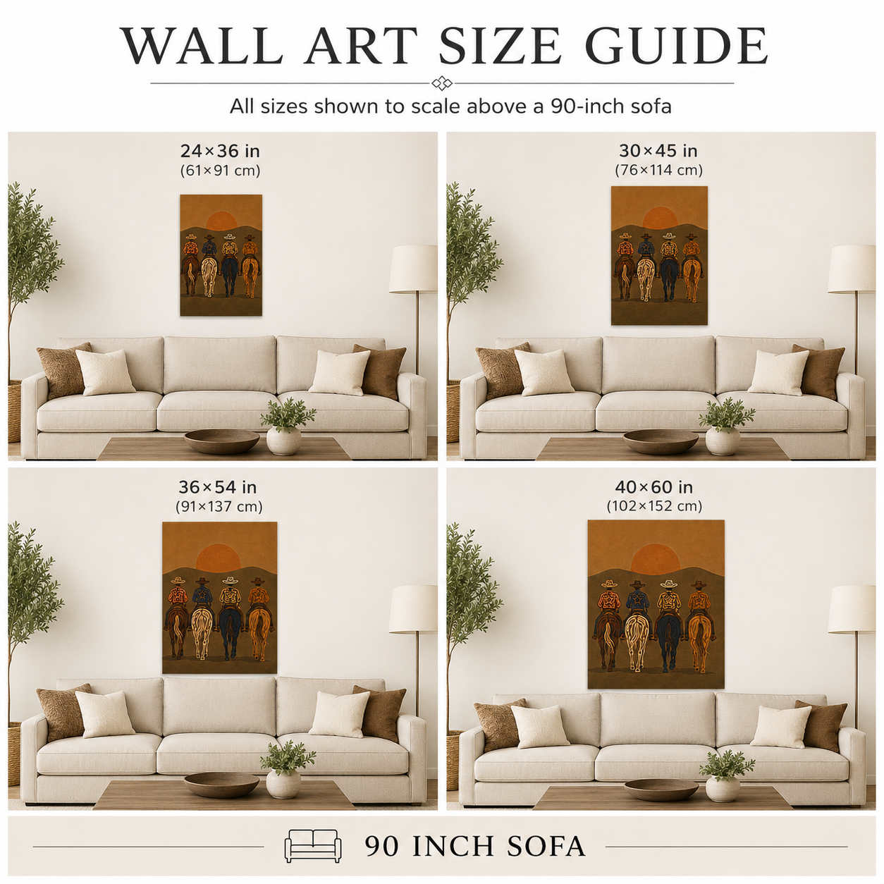 Cowboys At Sunset Painting, Western Horse Riders, Southwestern Desert Landscape Art For Living Room