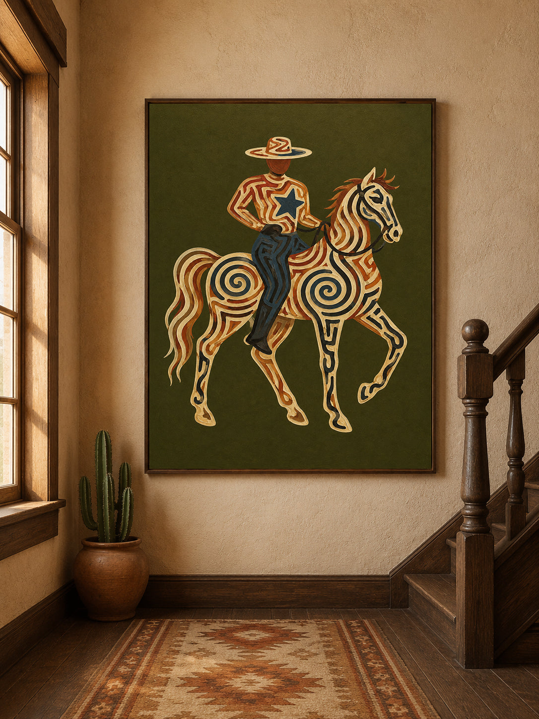 Olive Green Wall Art Southwestern Cowboy Wall Art Gift For Horse Lovers And Ranch Owners