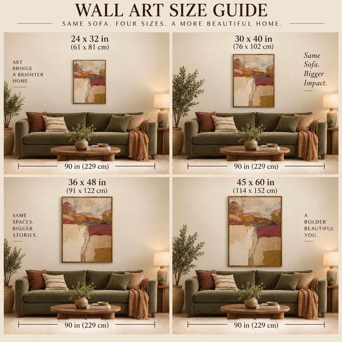 Abstract Landscape Canvas Painting With Olive Green And Earth Tones For Modern Wall Art