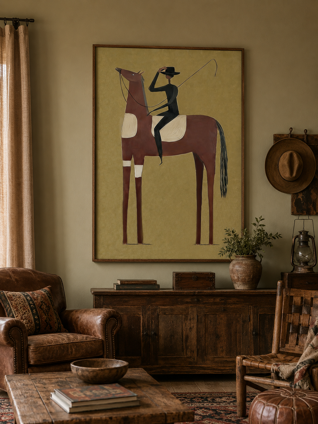Mid Century Modern Horse Art With Abstract Rider For Living Room Decor