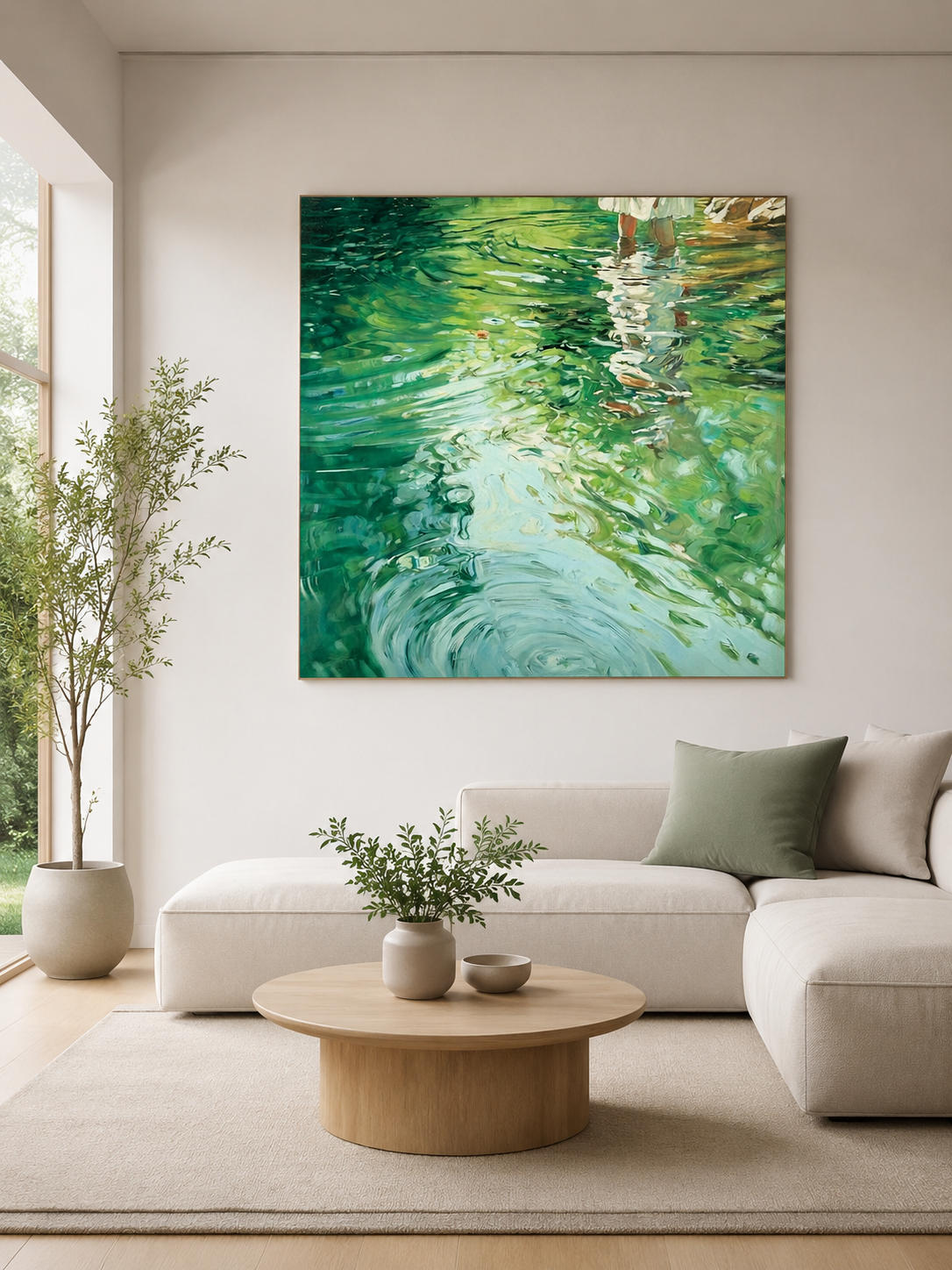 Original Impressionist Water Ripple Art With Girl In White Dress