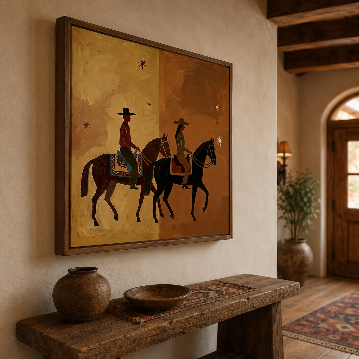 Modern Western Cowboy Horse Painting Earth Tones Wall Art For Rustic Home Decor