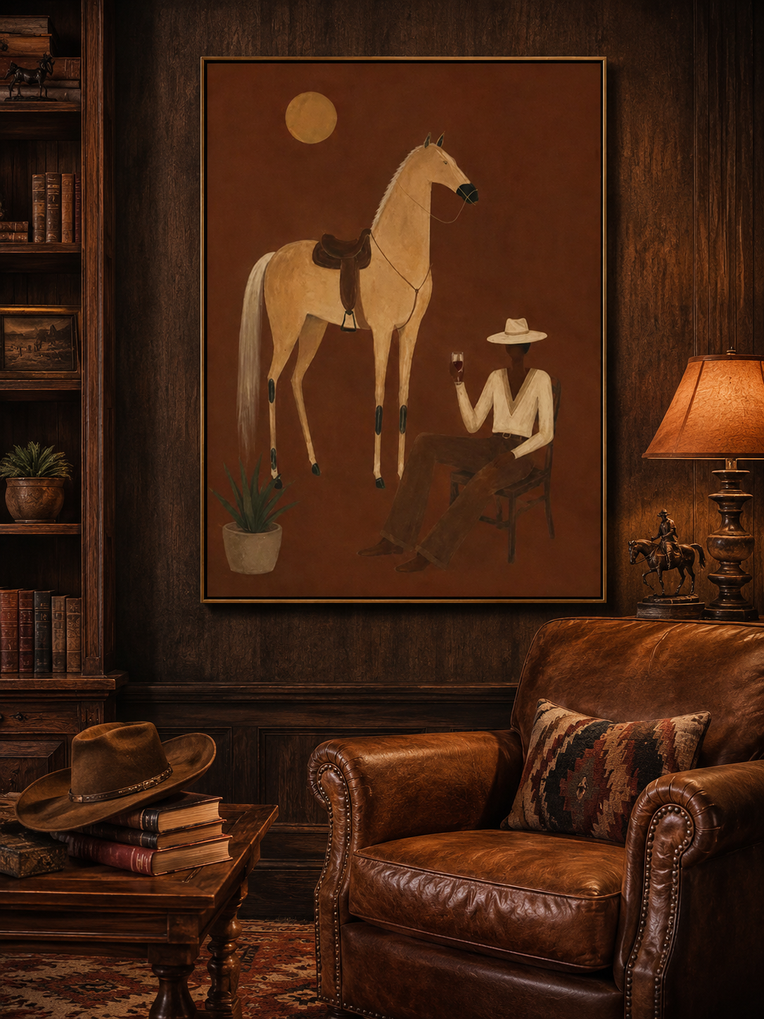 Surrealist Vintage Horse And Gentleman Painting Original Canvas Wall Art For Modern Home Office Decor