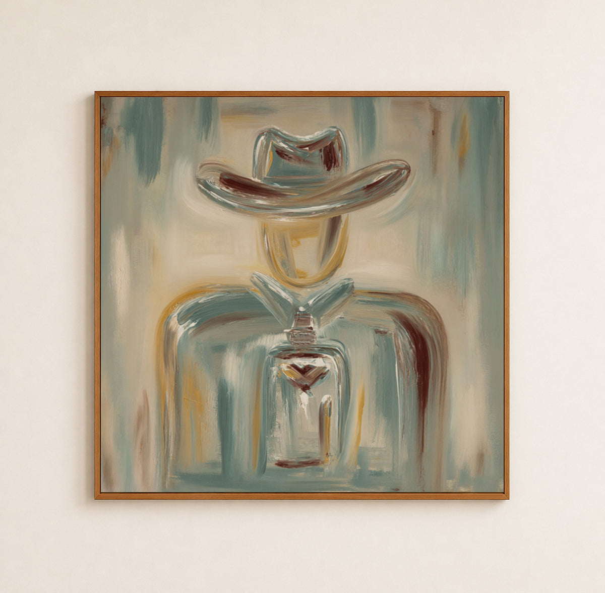 Abstract Cowboy Canvas Art, Terracotta Western Wall Decor,Neutral Rustic Artwork