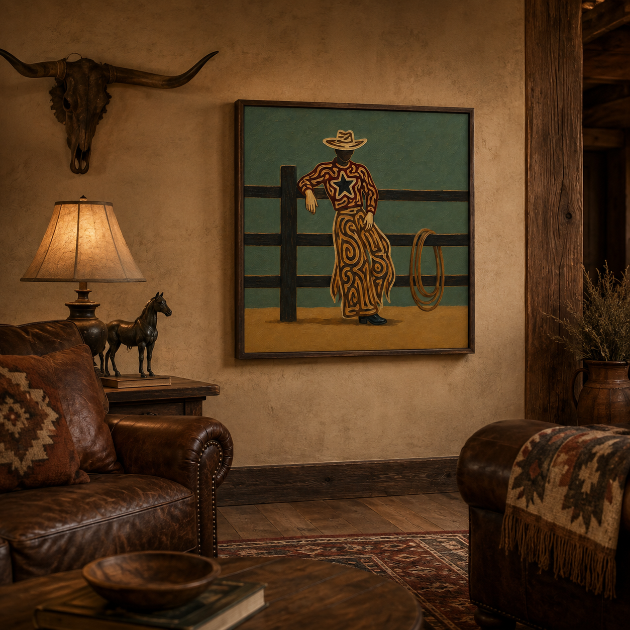 Cowboy Leaning On Fence Art, Western Ranch Decor Painting, Rustic Cowboy Wall Art,Western Lifestyle Canvas