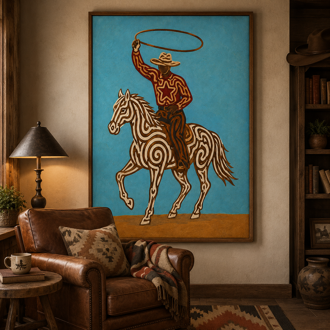 White Horse Cowboy Painting Modern Western Wall Art Original Hand Painted Oil Painting