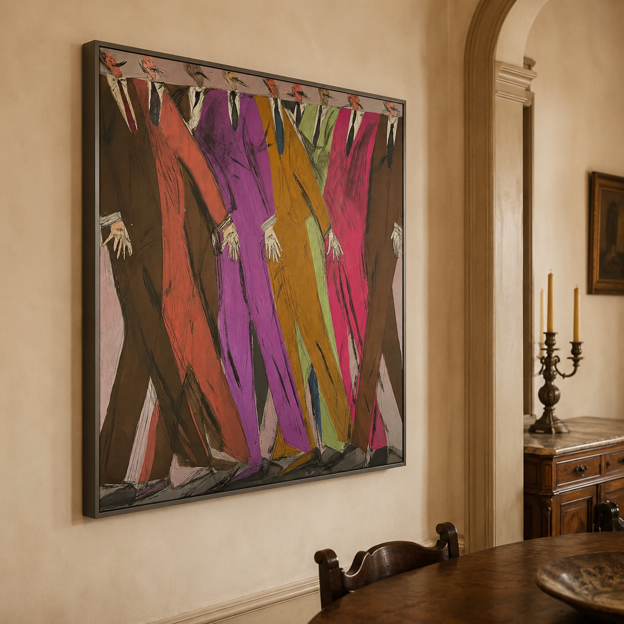 Colorful Abstract Figure Painting With Bold Suits For Modern Living Room Decor