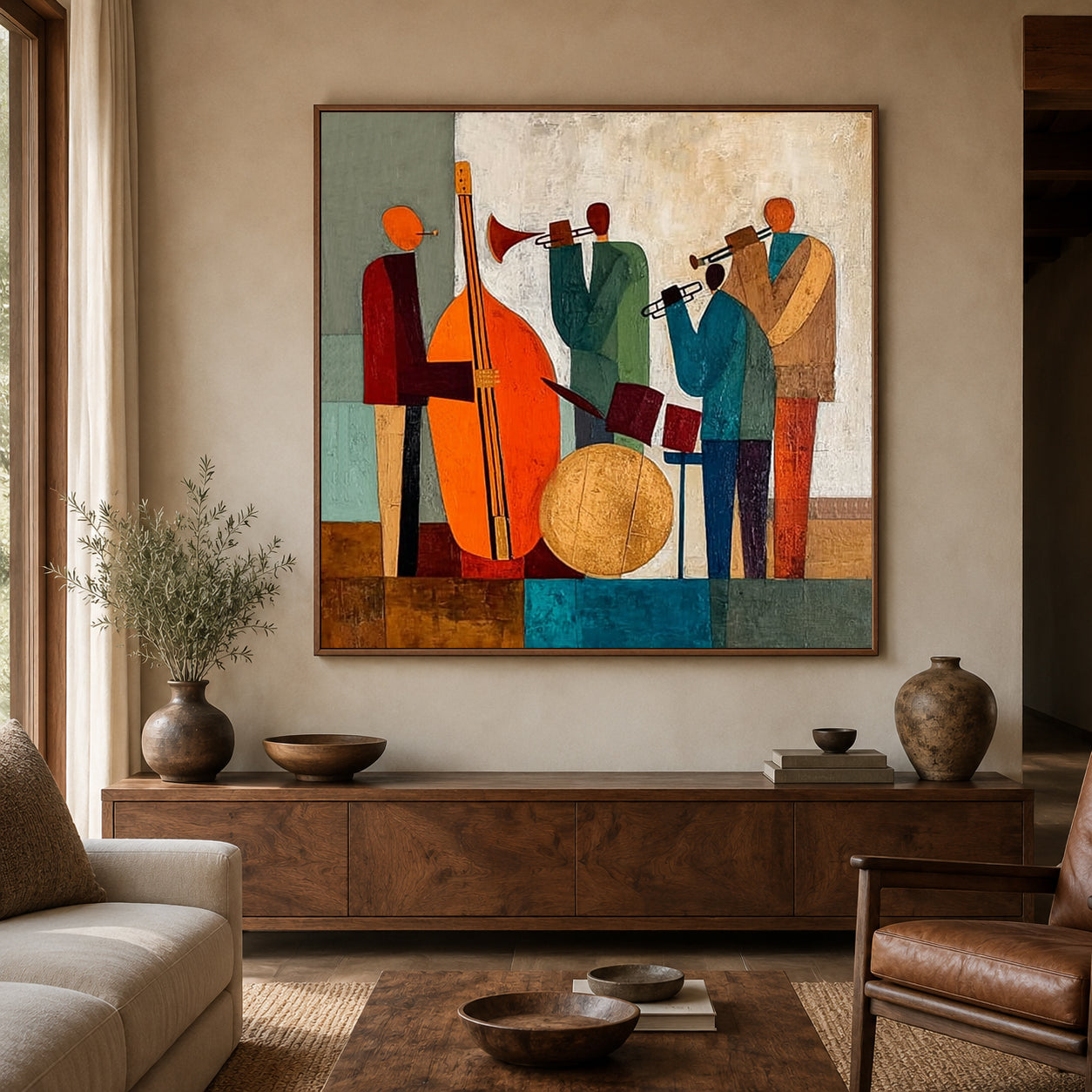 Abstract Jazz Band Painting With Musicians For Modern Home Decor