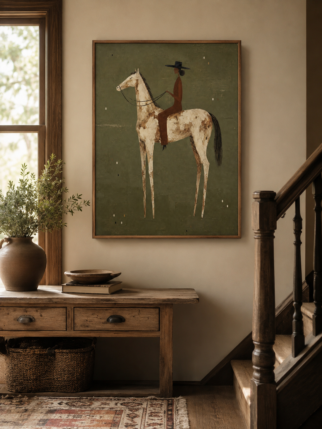 Stylized Woman On Horse Painting For Southwestern Home Decor Wall Art