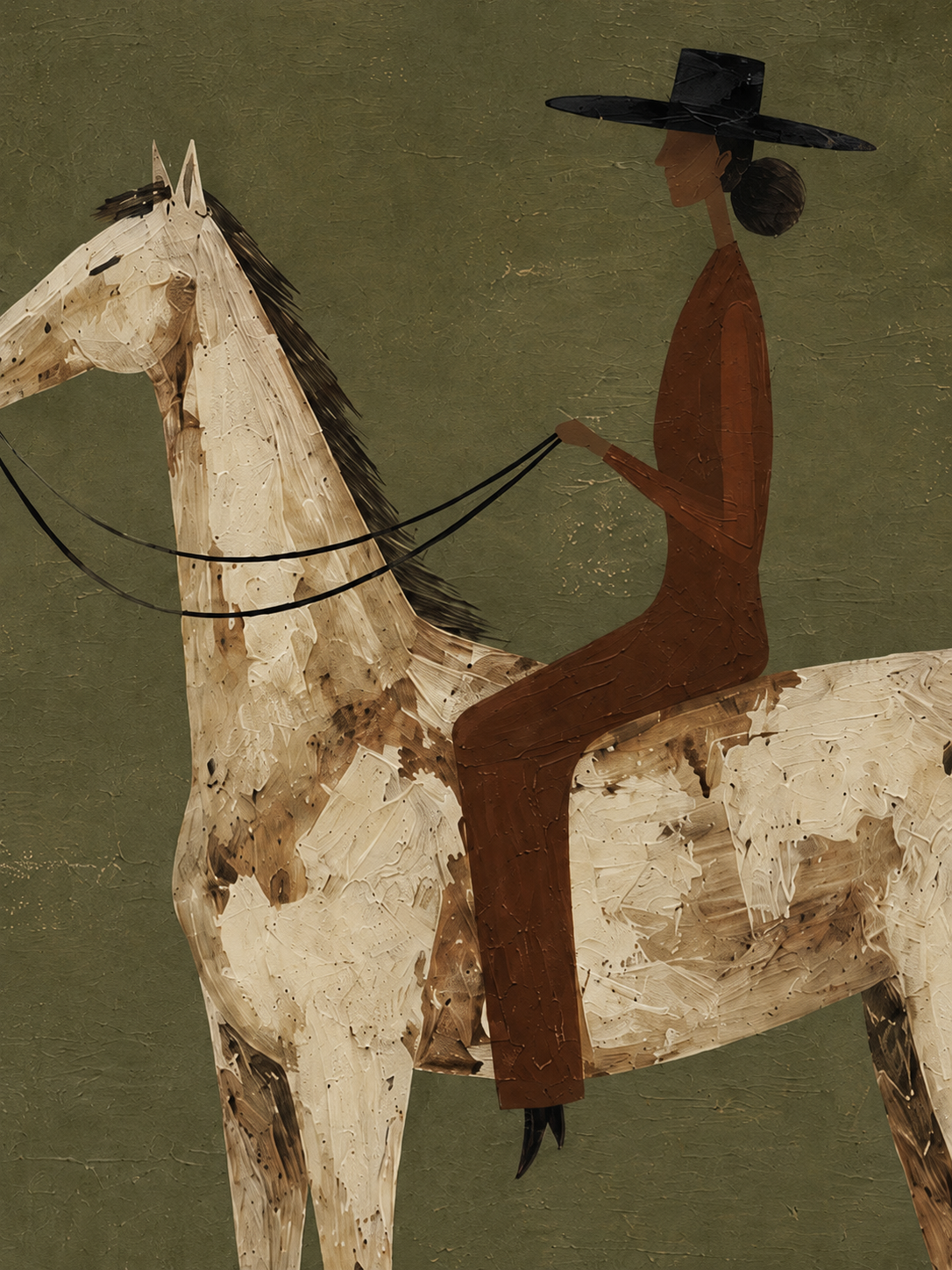 Stylized Woman On Horse Painting For Southwestern Home Decor Wall Art