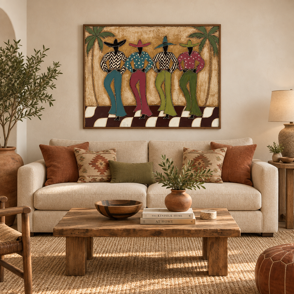 Bohemian Retro Cowboy Painting Original Canvas Art For Southwestern Home Decor