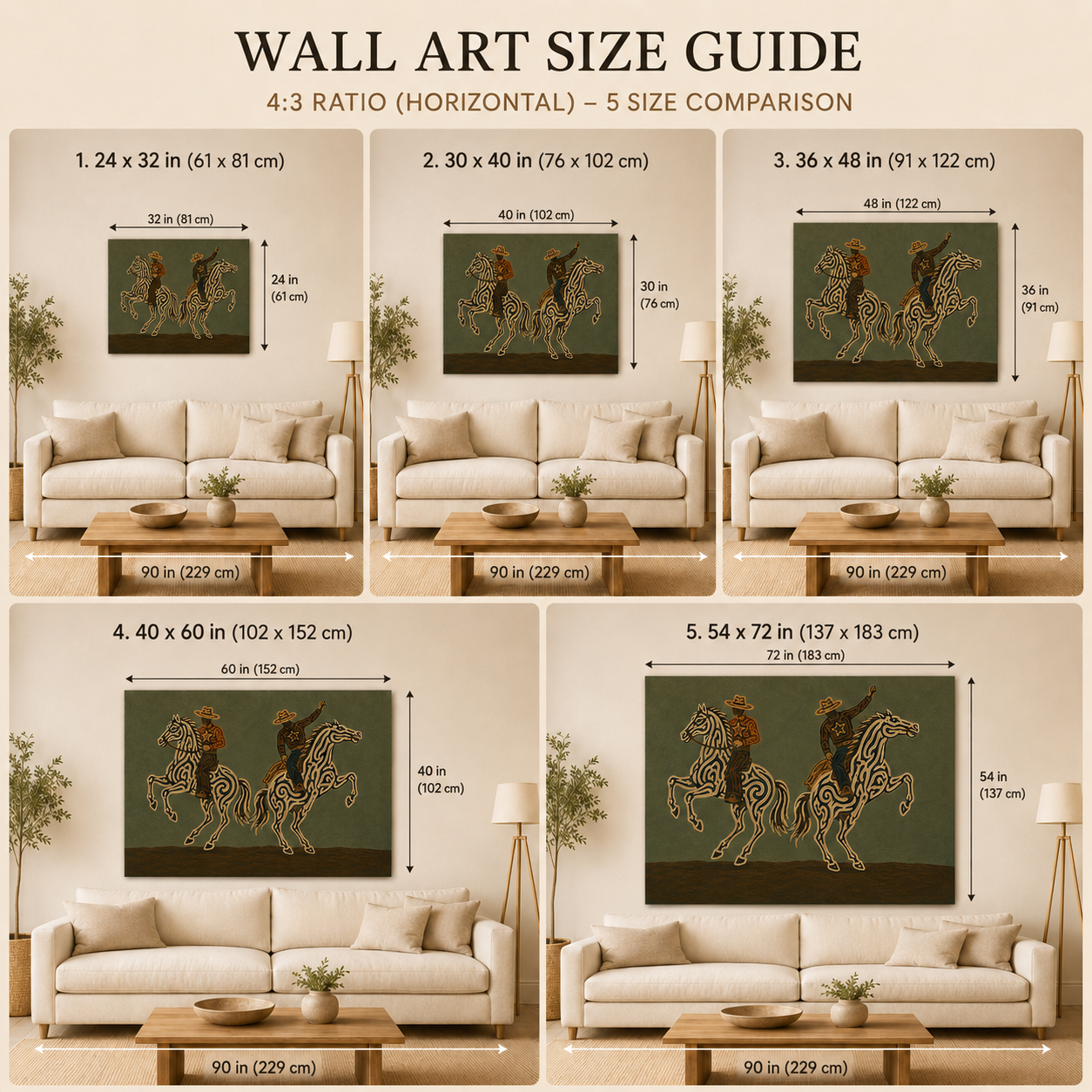 Two Cowboys Horse Painting, Olive Green Western Riders, Rustic Southwestern Equestrian Art