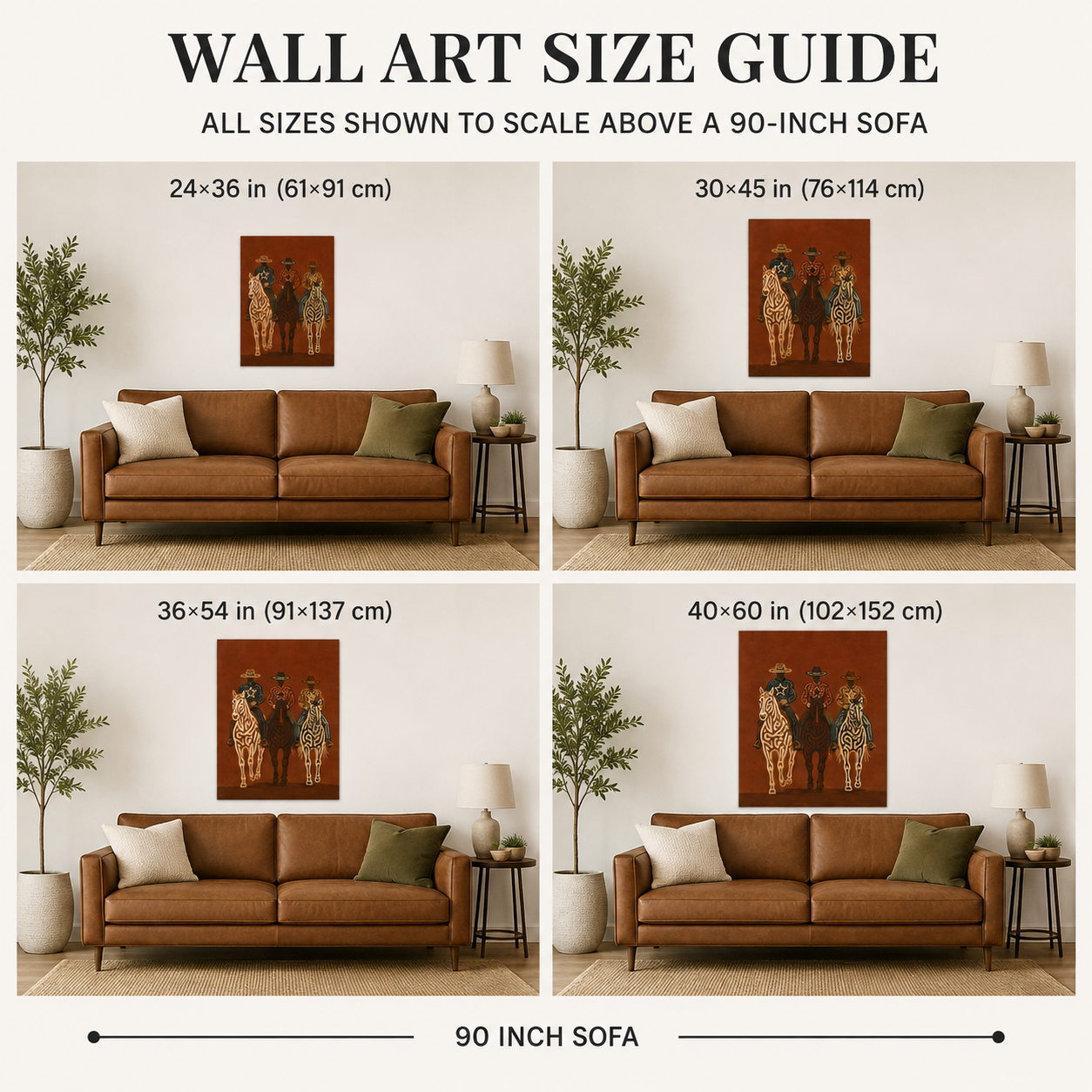 Vintage Three Cowboys Horse Painting, Western Ranch Riders, Rustic Southwestern Wall Art