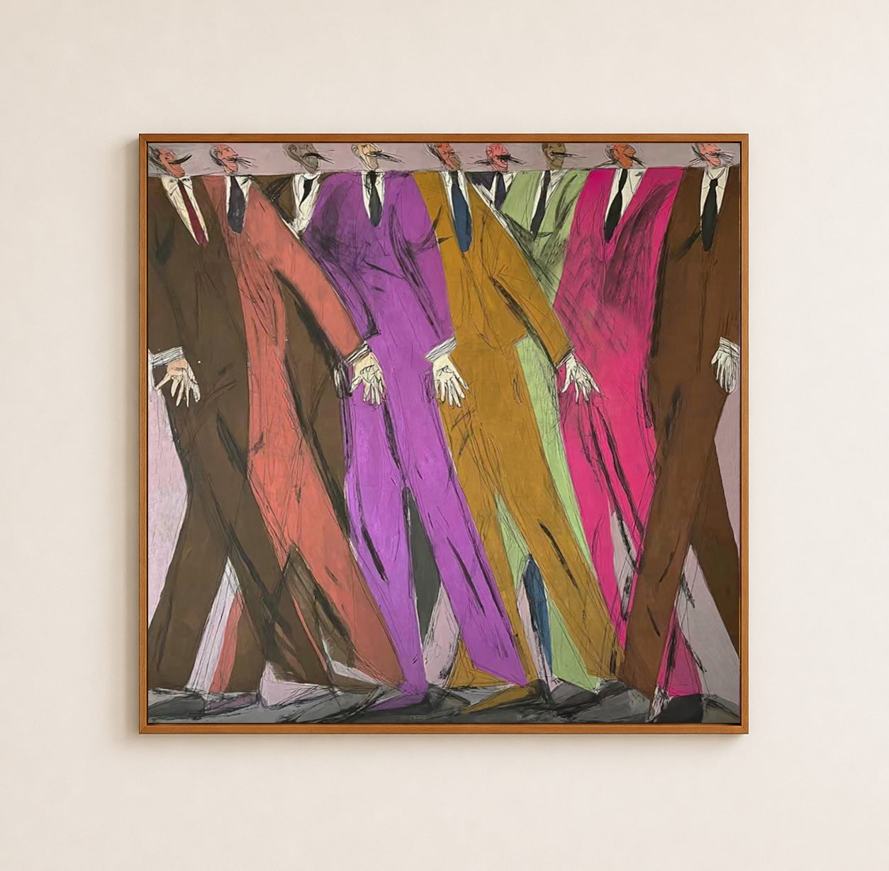 Colorful Abstract Figure Painting With Bold Suits For Modern Living Room Decor
