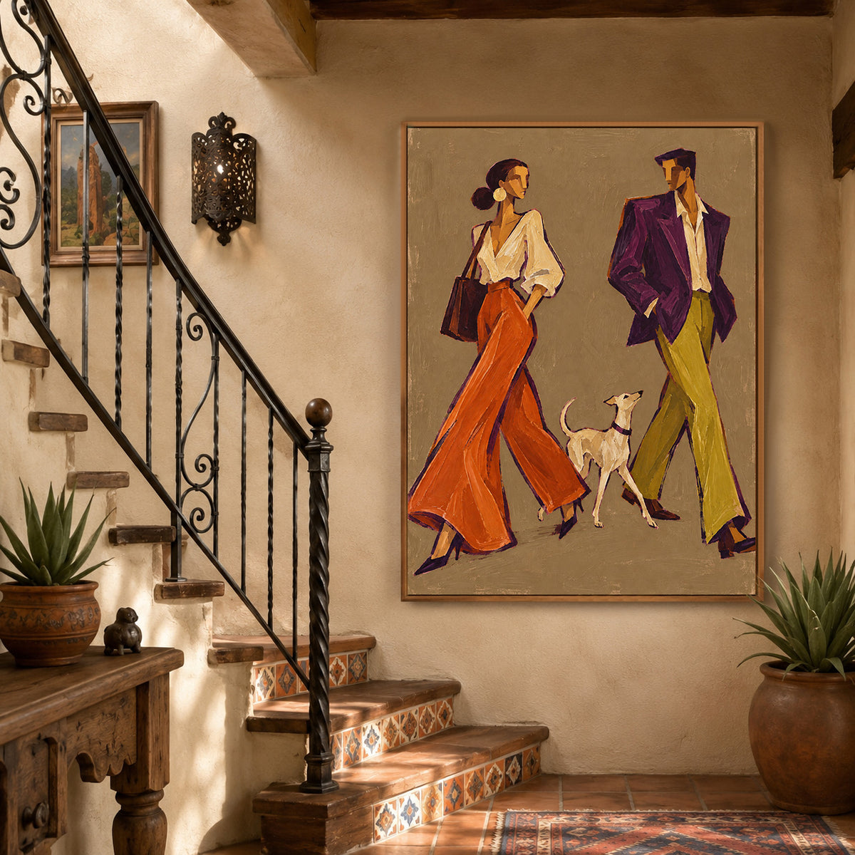 High Fashion Couple Canvas Art, Retro Street Style Painting, Chic Living Room Artwork