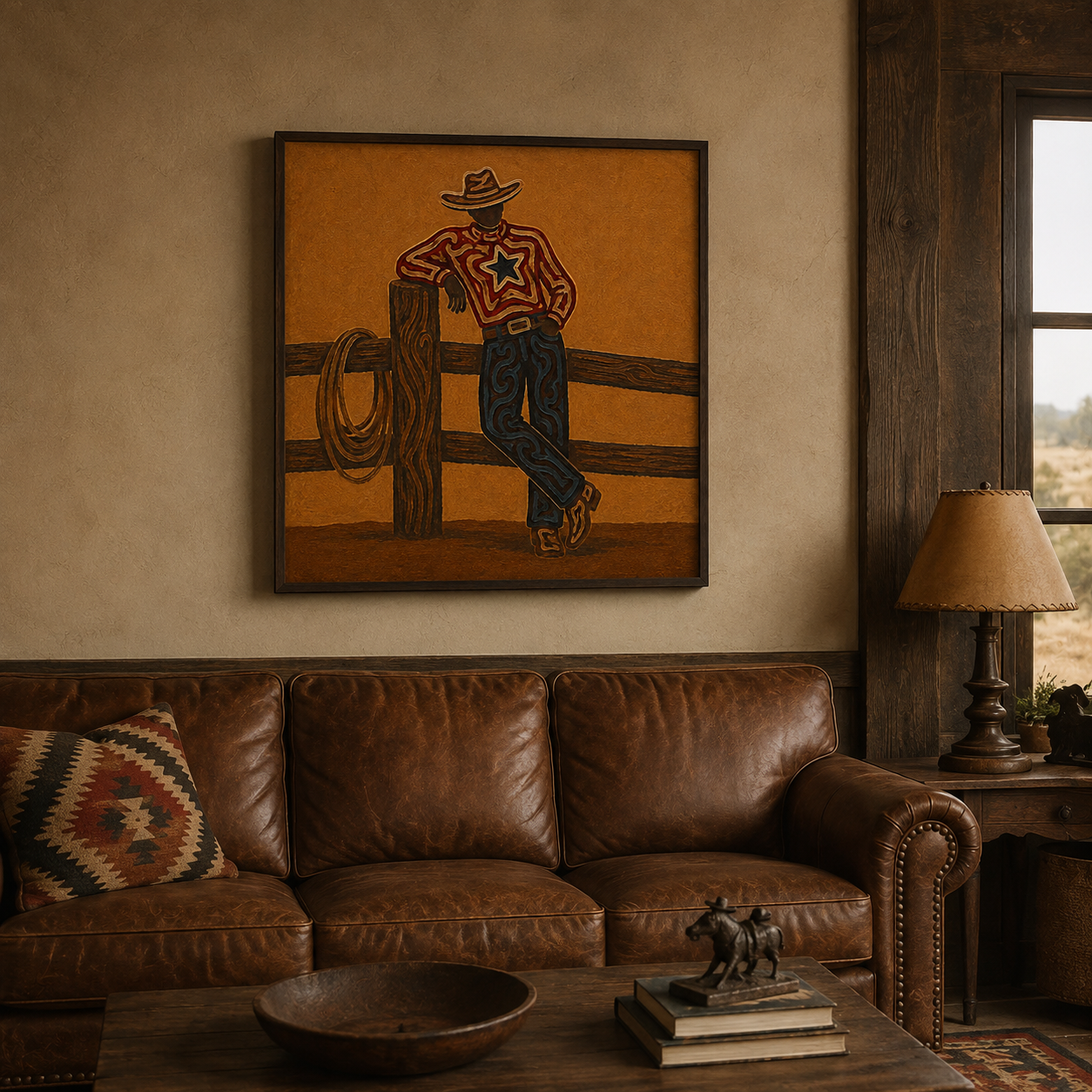 Western Ranch Cowboy Art, Cowboy Leaning On Fence Painting, Country Western Canvas Art